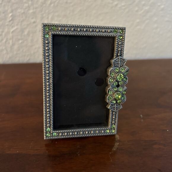 Vintage Jeweled Antiqued Style Photo Frame. Holds 2x3 Photo Art Deco Green - Picture 3 of 4